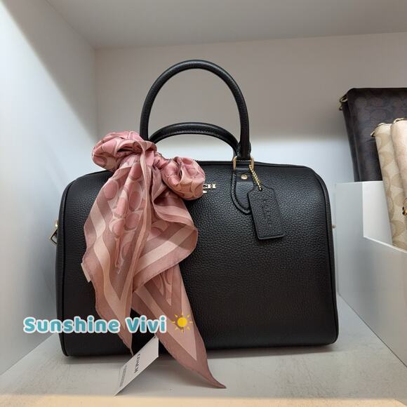 NWT Coach Bundle signature Silk Diamond Scarf & Large rowan Satchel Leather Bag - Picture 2 of 16